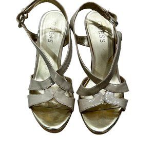 Guess Beige Open Toe Espadrille Wedge Sandals Women's Size 6.5